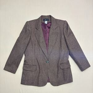 Sag Harbor Vintage Women’s Brown and Maroon Herringbone Checked Blazer Size 14